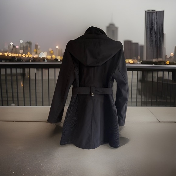 Guess Soft shell Black Women's Lightweight Hooded Jacket With Belt  Size M - Picture 7 of 16